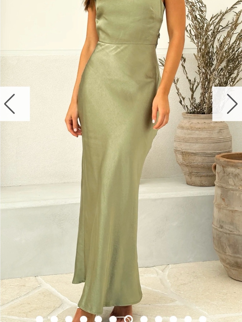 Sleek Olive Green Satin Maxi Dress - Picture 4 of 4